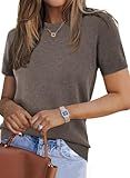 Arach&Cloz Womens Summer Fall Fashion Tops Work Formal Teacher 2025 Short Sleeve Sweaters Blouses Dressy Casual Cloth Business Outfits Black White Spring Linen Plus Size Halloween Winter (Coffee,L)