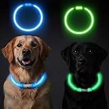 2-Pack Rechargeable Reflective Pet Gear LED Dog Collar Light Up, Flashing Glowing Illuminated Collar for Night Walking, Neon Pet Collar with Light for Small/Medium/Large Dogs (Green&Blue)