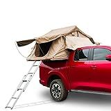 Canvas Roof Top Tent, Car Roof Tent for Camping, Jeep, SUV, Van, with 280g Polycotton, 2000mm Waterproof Rating, Mesh Windows, Mattress, Ladder, for 3–4 People, Brown