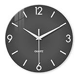 XFM Modern Wall Clock 12 Inch Silent Wall Clocks Battery Operated Grey Simple Minimalist Decorative for Bedroom Kitchen Living Room Home Office