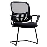 Sweetcrispy Reception Guest Chair Set of 1, Stationary Non Rolling Mesh Mid Back Computer Office Desk with Lumbar Support for Home Waiting Area Conference Room Bedroom