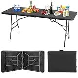 BestOffice Outdoor Folding Camping Table Plastic Table Portable Square Height Dining Table Perfect for Picnics,Parties,Party and Camping,Black