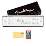 Fender Blues Deluxe Harmonica - Key of B Bundle with Carrying Case, Austin Bazaar Online Manual, and Polishing Cloth