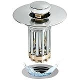 Anlige Bathroom Sink Drain Strainer, 3 in 1 Pop Up Bathroom Sink Stopper with Removable Brass Basket Hair Catcher, Universal Sink Plug for 1.06 to 1.6in Drain Hole, Chrome Silver
