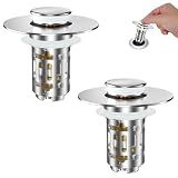 Hibbent 2 Pack Universal Bathroom Sink Drain Strainer, 3 in 1 Pop Up Stopper with Removable Stainless Steel Filter Basket, Brass Bullet Core, Hair Catcher Sink Plug for 1.1''~2.36'' Hole, Chrome