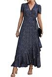 PRETTYGARDEN Women's Boho Floral Summer Maxi Dresses, Blue,XL