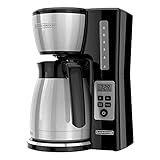 BLACK+DECKER 12 Cup Thermal Programmable Coffee Maker with Brew Strength and VORTEX Technology, Black/Steel