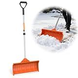 Snow Pusher, 24-inch Wide Snow Shovel for Driveway, Snow Removal Tool for Car Garage, Sidewalks and Doorways, Snow Pusher Shovel with Ergonomic Grip and Aluminum Strip, Orange