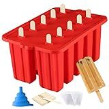 Azonbey Silicone Popsicle Molds, 10 Cavity, BPA-Free, Red, Cone Shaped, Food Preparation Molds with Sticks and Funnel
