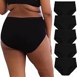 INNERSY Plus Size XL-6XL Big Curvy Woman Cotton Underwear High Waist Briefs 5-Pack(Black,4X-Large)