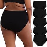 INNERSY Plus Size XL-6XL Big Curvy Woman Cotton Underwear High Waist Briefs 5-Pack(Black,4X-Large)