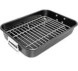 Roasting Pan with Rack - 15 Inch Carbon Steel Roaster Pan for Oven - Large Roaster Pot with Handle for Turkey Chicken Meat & Vegetables
