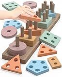 kecristv Montessori Toys for 1 2 Year Old Girl and Boy Birthday Gifts, Shape Sorter Wooden Toys for Toddlers Age 1-3 2-4, Learning Educational Sensory Stacking Toddler Puzzles