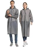 Opret 2 Pack Portable EVA Raincoats for Adults, Reusable Rain Ponchos with Hoods and Sleeves Lightweight Raincoats, Perfect for Outdoor Activities, Grey