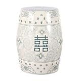 JONATHAN Y TBL1013C Double Happiness 18" Chinoiserie Ceramic Drum Indoor/Outdoor Garden Stool Bohemian, Coastal, Classic, Cottage, Traditional, Patio, Garden, Bathroom, Living Room, Gray Blue/White