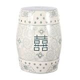 JONATHAN Y Double Happiness Ceramic Garden Stool 18" Table, Gray Blue/White