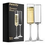 PARACITY Champagne Flutes, Champagne Glasses Set of 2, Elegant 6oz Glass Champagne Flutes, Gift for Birthday, Wedding, Christmas, Clear Sparkling Champagne Glasses for Women, Men
