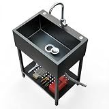 Freestanding Black Utility Sink for Garage, Heavy-Duty Stainless Steel Work Sinks, Deep Basin for Workshop, Laundry Room, Shop, Man Cave