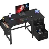 Lufeiya Computer Desk with File Drawers Cabinet, 47 Inch Reversible Home Office Desks with Filing Cabinet for Small Space, Gaming Study Writing Table PC Desks, Black