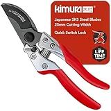 Kimura® 8" Pro Bypass Pruning Shears, Heavy Duty Japanese SK5 Steel Blades, 1 inch Cut Capacity, Non-Slip PVC Coated Handles, Lightweight & Ergonomic, Japanese Pruners, Professional Garden Clippers