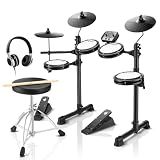 Donner DED-80 Electronic Drum Set with 4 Quiet Mesh Pads, 180+ Sounds, 2 Pedals, Throne, Headphones, Sticks, and Melodics Lessons