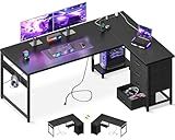 AODK L Shaped Gaming Desk with 4 Drawers, 61" Reversible Home Office Desks with Power Outlets, L Shaped Computer Desk with USB Charging Port and Host Stand, Corner Desk, Easy to Assemble, Black