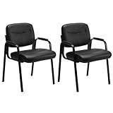 Sweetcrispy Office Reception Guest Chair No Wheels Set of 2, Leather Stationary Waiting Room Chairs with Padded Arms for Elderly Desk Conference Room Lobby Table Side Salon, Inky