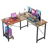 DUMOS 50-Inch Reversible L Shaped Desk with CPU Shelf, Brown