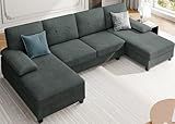 Meilocar Sectional Couches for Living Room, U Shaped Couch 4- Seat Sectional Sofa with Double Chaise, Comfortable Fabric Large Sofa for Apartment (Grey)