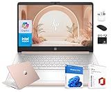 HP 14” Flagship Laptop 2025 AI-Powered Computer, Office Lifetime, Student Business, 4-Core Intel CPU, 16GB RAM 628GB Storage (128GB UFS+ 500GB Ext), Long Battery HubxcelAccessory Win 11 Pro Rose Gold