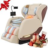 2025 Massage Chair, Massage Chairs Full Body and Recliner with 10 Fixed Points, Zero Gravity, Wood Grain Leather, Foot Massage, Airbags, Lumbar Heating, Bluetooth and Control Screen (Creamy White)