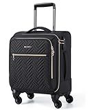 BAGSMART Underseat Carry On luggage Airline approved, 16-inch Softside Underseater Travel Suitcase with Spinner Wheels Lightweight Overnight Bag Small Rolling Carry-on for Women Men Weekender,Black