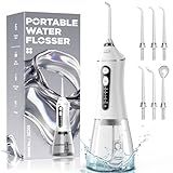 Water Flosser for Teeth Cleaning and Flossing, 5 Modes Rechargeable Cordless Oral Irrigator 320ml Water Tank Teeth Cleaner, IPX7 Waterproof Portable Electric Dentel Flossers for Home and Travel,White