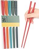 LIANGKEN 5 Pairs Dishwasher Safe Fiberglass Chopsticks Set, 9.5 Inch Reusable Japanese Chinese Chopsticks, Non-Slip, Easy to Use (Colorful)