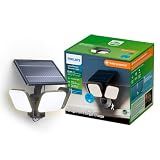 Philips Zyren UltraEfficient Solar Security Light, IP65 Weather-Resistant, 4000 Lumens, Broad Range Motion Sensor, Dusk-to-Dawn Operation, Replaceable Battery, Black, 5000K, 1 Light