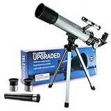 Telescope for Kids 50mm 100x Magnification Beginner Silver Telescopio with Tripod, 2 Eyepieces, Finder Scope Set, STEM Educational Astronomy Chritstmas Gift for Boys & Girls Ages 6-12