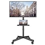 BONTEC Mobile TV Stand with Tilt Function, Rolling TV Stand for 23-60" LED, LCD, OLED TVs, Holds up to 88lbs, Max VESA 400x400mm, Adjustable Media Shelf (Black, 17.1x15.1x53.1 in)