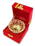 BENGALEN Gold Crystal Diya with Red Velvet Gift Box Home Decoration Chrystal Piyali Dia Pooja Items Puja Gifts Handmade Oil Lamp Traditional Indian Dhanteras Deepawali Diwali Gift Items