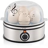 Elite Gourmet EGC855SS Easy Egg Cooker, 7-Egg Capacity, Soft, Medium, Hard-Boiled, Omelets, Poached Eggs, Plays Melody when Done, Auto Shut-Off, Measuring Cup, Stainless Steel