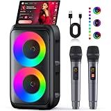 Karaoke Machine, Portable Bluetooth Speaker with 2 Wireless Karaoke Microphones, Karaoke Machine for Adults Kids with PA System,Powered Cabinets Support TWS/TF/USB/AUX for Home Party Stage,Xmas Gifts