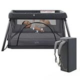 Travel Crib,Portable Crib for Baby, Pack and Play for Babies and Toddler, Lightweight Backpack Design,Foldable Travel Baby Playpen with Mattress(Dark Grey)