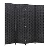 FDW Room Divider Wood Screen 4 Panel Folding Portable Partition Screens Wooden Mesh Woven Design Room Screen Divider for Home Office (Coal Black)