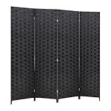 FDW Room Divider Wood Screen 4 Panel Folding Portable Partition Screens Wooden Mesh Woven Design Room Screen Divider for Home Office (Coal Black)
