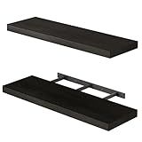 Fixwal Floating Shelves for Wall, 22" Long Wall Mounted Rustic Wood Shelves for Living Room, Bedroom, Bathroom and Kitchen, Wall Shelves for Storage, Books, Room Decor (Black, Set of 2)