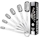 Zulay Measuring Spoons Set - 6 Piece Stainless Steel Measuring Spoons - Easy to Read, Etched Markings & Slim Design for Narrow Spice Jars - Heavy Duty Tablespoon Measure Spoon with Removable Clasp