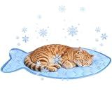 SZEE Cat Cooling Mat, Cooling Mat for Cats, with Ice Silk Fabric, Machine Washable, Fish-Shaped, for Bed, Sofa, Floor, Car Seat & Crate, with Anti-Slip Bottom (27” × 18”)