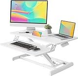 JOY worker Standing Desk Converter, 32" Wide Height Adjustable Sit Stand Up Desk Riser with Keyboard Tray, Desktop Workstation Riser for Home Office Computer Laptop, Particle Board, White