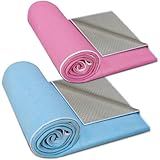 CORTHENA Hot Yoga Towel Non-Slip, 2 Pack Thick & Soft Yoga Mat Towel, Sweat Absorbent, with Grip Dot, 72" x 26", Yoga Towel for Hot Yoga, Pilates, Fitness and Gym Workouts, BluePink