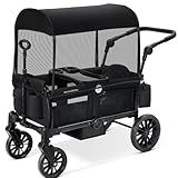 ELEMARA Stroller Wagon, 2 Seat Stroller for 2 Kids, Premium All Terrain Stroller for Kids w/Removable Canopy, Adjustable Push/Pull Handle, Large Storage Bag, Black