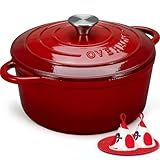 Overmont 5.5QT Enameled Cast Iron Dutch Oven with Lid Cookbook Heavy-Duty Casserole with Dual handles for Braising, Stews, Roasting, Bread Baking